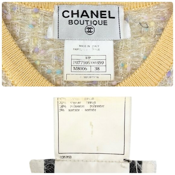 CHANEL Vintage 97P CC Mark Logo Tweed Cardigan #38 Sweater Yellow Nylon [106368] - Picture 13 of 13
